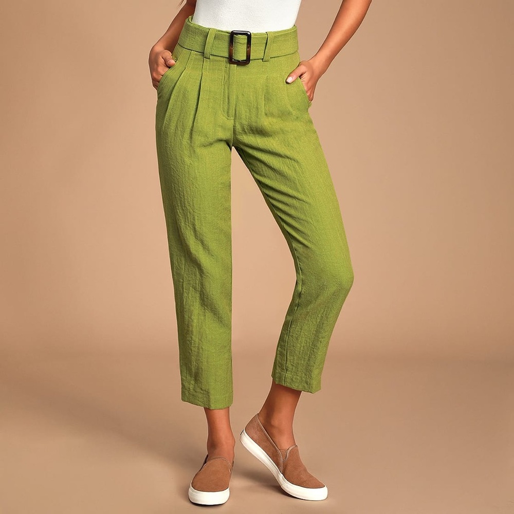 Lulu’s Moon River Lime Green Belted Cropped Pants